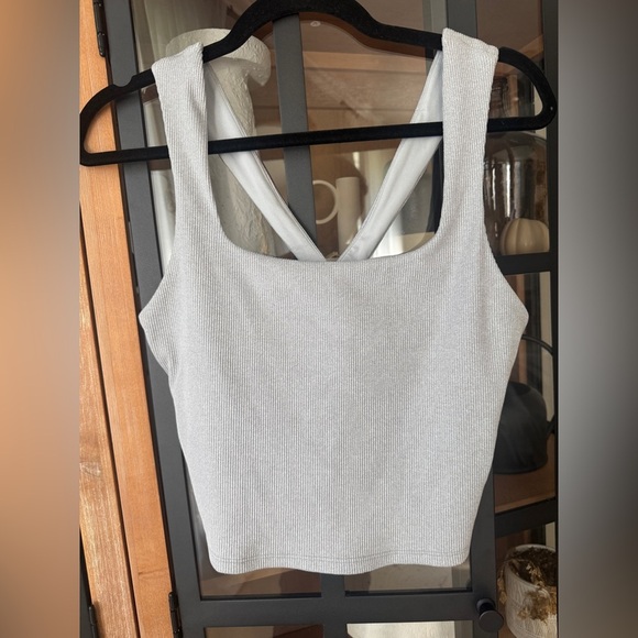 ALO Yoga Tops - ALO Ribbed Alosoft Longline Sports Bra Athletic Heather squareneck chic tank top